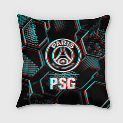 Подушка квадратная PSG FC в стиле glitch на темном фоне