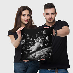 Подушка квадратная Офигевший котейка в безвоздушном пространстве, цвет: 3D-принт — фото 2