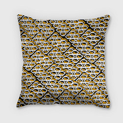 Подушка квадратная Жёлто-белый узор на чёрном фоне, цвет: 3D-принт
