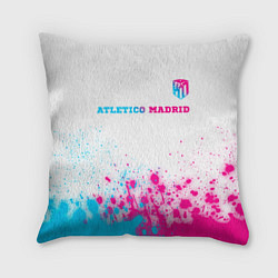 Подушка квадратная Atletico Madrid neon gradient style посередине, цвет: 3D-принт