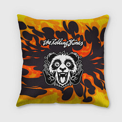 Подушка квадратная Rolling Stones рок панда и огонь, цвет: 3D-принт