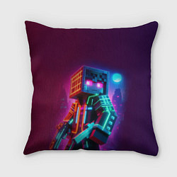 Подушка квадратная Cyberpunk and Minecraft - collaboration ai art