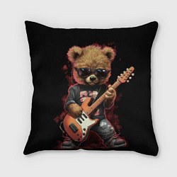 Подушка квадратная Плюшевый медведь музыкант с гитарой, цвет: 3D-принт