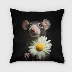Подушка квадратная Крыс и ромашка, цвет: 3D-принт