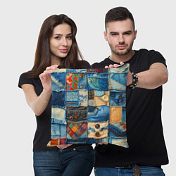 Подушка квадратная Vanguard denim patchwork - ai art, цвет: 3D-принт — фото 2