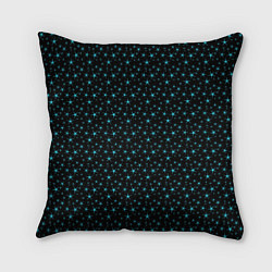 Подушка квадратная Чёрный с голубыми звёздочками паттерн, цвет: 3D-принт