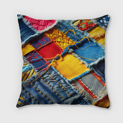 Подушка квадратная Colorful denim patchwork - ai art