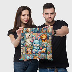 Подушка квадратная Funny hare and his friends - patchwork, цвет: 3D-принт — фото 2