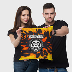 Подушка квадратная Scorpions рок панда и огонь, цвет: 3D-принт — фото 2