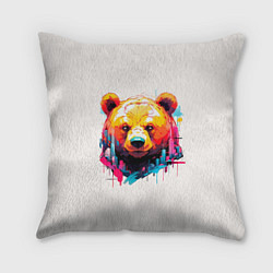 Подушка квадратная Мишка в городе: голова медведя на фоне красочного, цвет: 3D-принт