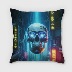 Подушка квадратная Cyber skull - neon glow ai art, цвет: 3D-принт