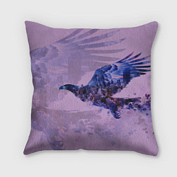 Подушка квадратная Летящий орел и ночной город двойная экспозиция, цвет: 3D-принт