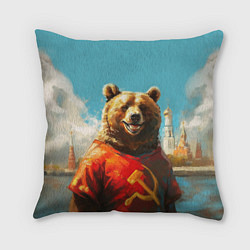 Подушка квадратная Медведь с гербом СССР, цвет: 3D-принт