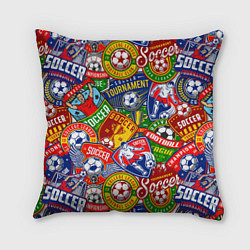 Подушка квадратная Футбольные командные эмблемы pattern, цвет: 3D-принт