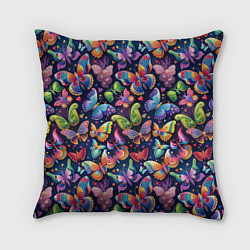 Подушка квадратная Бабочки в паттерне разноцветный яркий фон, цвет: 3D-принт