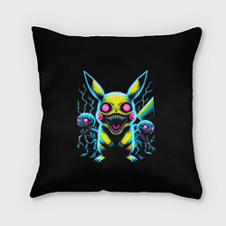 Подушка квадратная Pikachu and skeletons - neon glow ai art