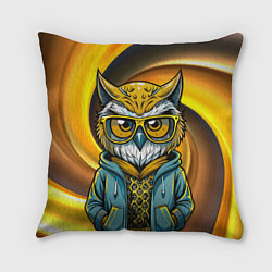 Подушка квадратная Модная сова и желтый спиральный фон, цвет: 3D-принт