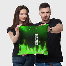 Подушка квадратная Logo Hades green hell fire, цвет: 3D-принт — фото 2