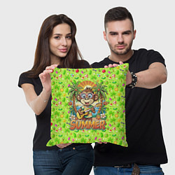 Подушка квадратная Обезьяна с гитарой летний вайб, цвет: 3D-принт — фото 2