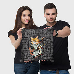 Подушка квадратная Котенок самурай на скейтборде, цвет: 3D-принт — фото 2