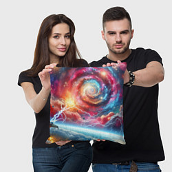 Подушка квадратная Полёт к далёкой галактике - неоновый космос, цвет: 3D-принт — фото 2