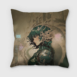 Подушка квадратная Девушка в зелёной броне, цвет: 3D-принт