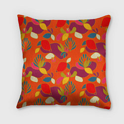 Подушка квадратная Яркие ягодки-листочки, цвет: 3D-принт