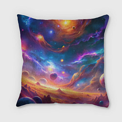 Подушка квадратная Космический пейзаж яркий с галактиками