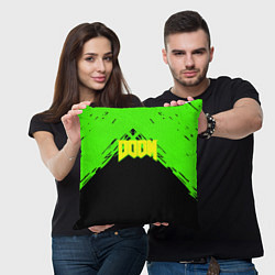 Подушка квадратная Doom кислотное лого, цвет: 3D-принт — фото 2