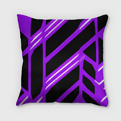 Подушка квадратная Чёрно-белые полосы на фиолетовом фоне, цвет: 3D-принт
