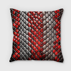 Подушка квадратная Змеиная объемная текстурная красная шкура
