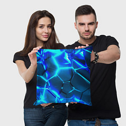 Подушка квадратная Неоновые холодные голубые плиты в разломе, цвет: 3D-принт — фото 2