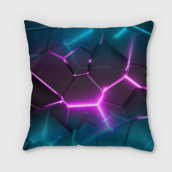 Подушка квадратная Голубые и розовые неоновые плиты в разломе, цвет: 3D-принт