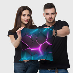 Подушка квадратная Голубые и розовые неоновые плиты в разломе, цвет: 3D-принт — фото 2