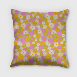 Подушка квадратная Разноцветный цветочный паттерн, цвет: 3D-принт