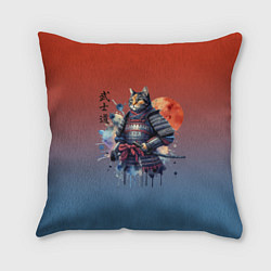 Подушка квадратная Кот самурай - бусидо, цвет: 3D-принт
