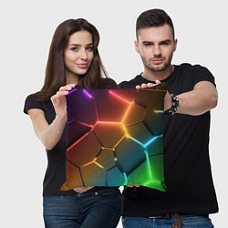 Подушка квадратная Радужные неоновые плиты в разломе, цвет: 3D-принт — фото 2