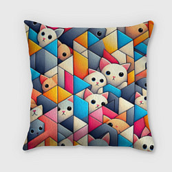 Подушка квадратная Geometric pattern with kittens - ai art