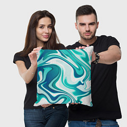 Подушка квадратная Кислотно синий белый мраморный фон, цвет: 3D-принт — фото 2