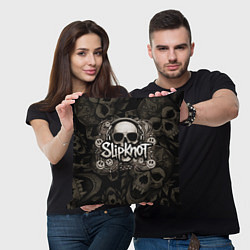 Подушка квадратная Slipknot на фоне черепа в очках и наушниках, цвет: 3D-принт — фото 2