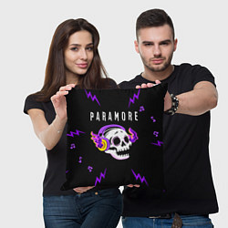 Подушка квадратная Paramore неоновый череп, цвет: 3D-принт — фото 2