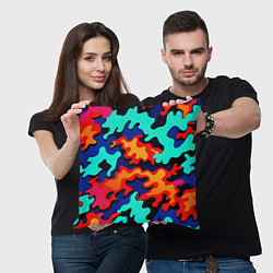 Подушка квадратная Разноцветный кислотный камуфляж, цвет: 3D-принт — фото 2