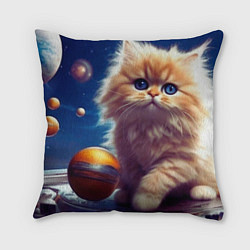 Подушка квадратная Котик космос, цвет: 3D-принт