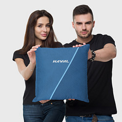 Подушка квадратная Haval сине-голубой с полосой, цвет: 3D-принт — фото 2