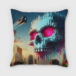 Подушка квадратная Cool pixel skull - ai art fantasy