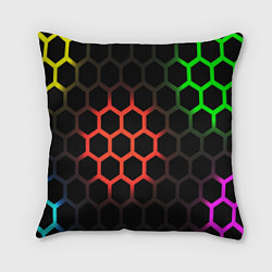 Подушка квадратная Hexagon neon, цвет: 3D-принт