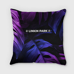 Подушка квадратная Linkin Park 2024 neon monstera, цвет: 3D-принт