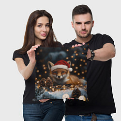 Подушка квадратная Лисица в новогодней шапочке, цвет: 3D-принт — фото 2