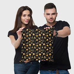 Подушка квадратная Золотые новогодние шары, цвет: 3D-принт — фото 2