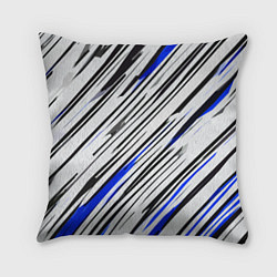 Подушка квадратная Диагональные чёрно-синие полосы на белом фоне, цвет: 3D-принт